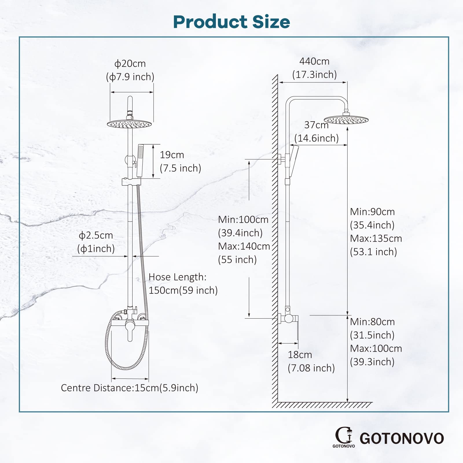 gotonovo Outdoor Shower Faucet SUS304 Shower Fixture System Combo Set