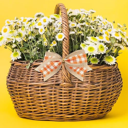 Miniatura 5 de 10 lazos de otoño para corona, lazos de corona de Acción de Gracias, lazo naranja y blanco a cuadros, lazo de arpillera natural, lazos de árbol de