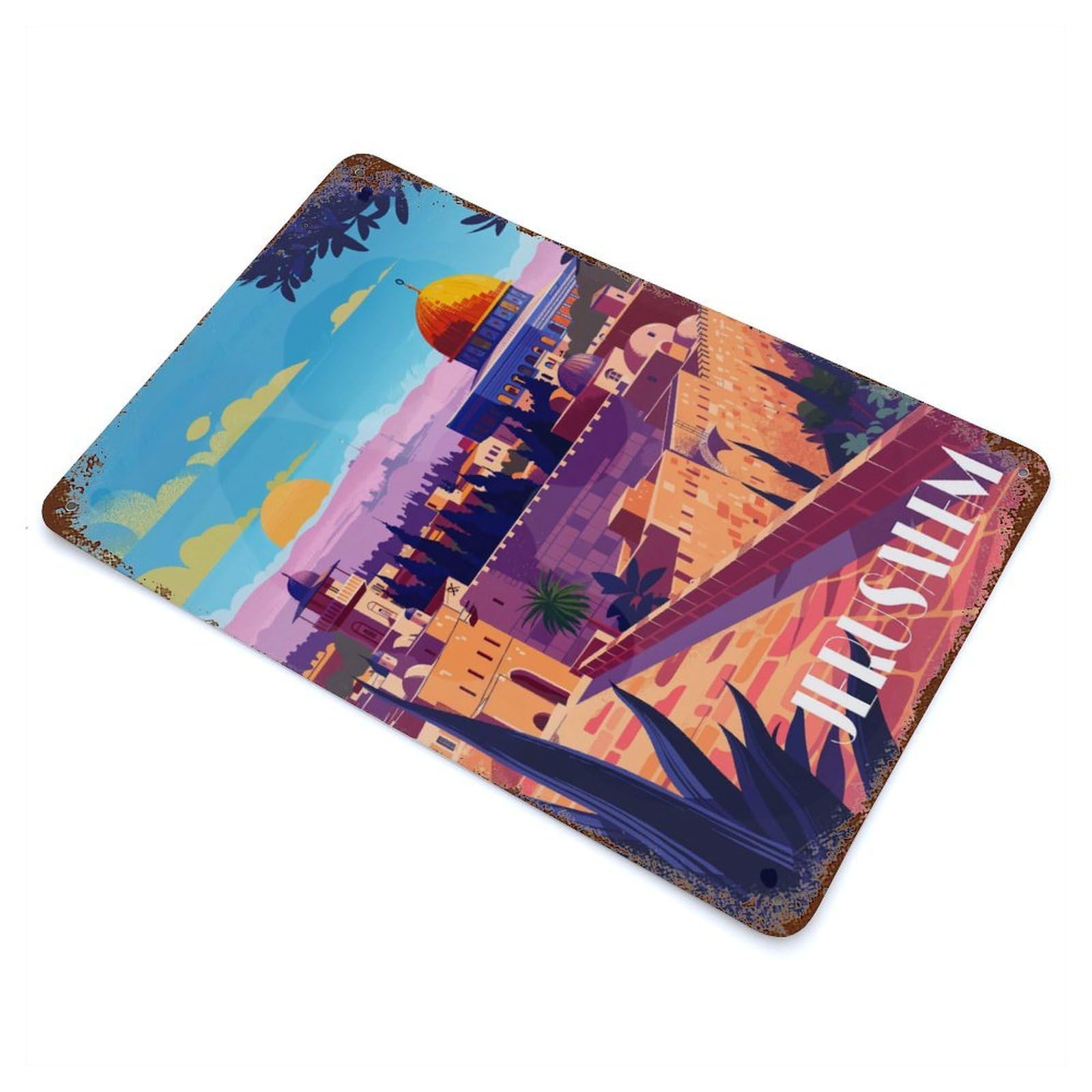 Sunset in Jerusalem Rusty Metal Tin Sign 11.8"x7.9", for Living Room, Hallway And Home Decor, Old School Wall Decor