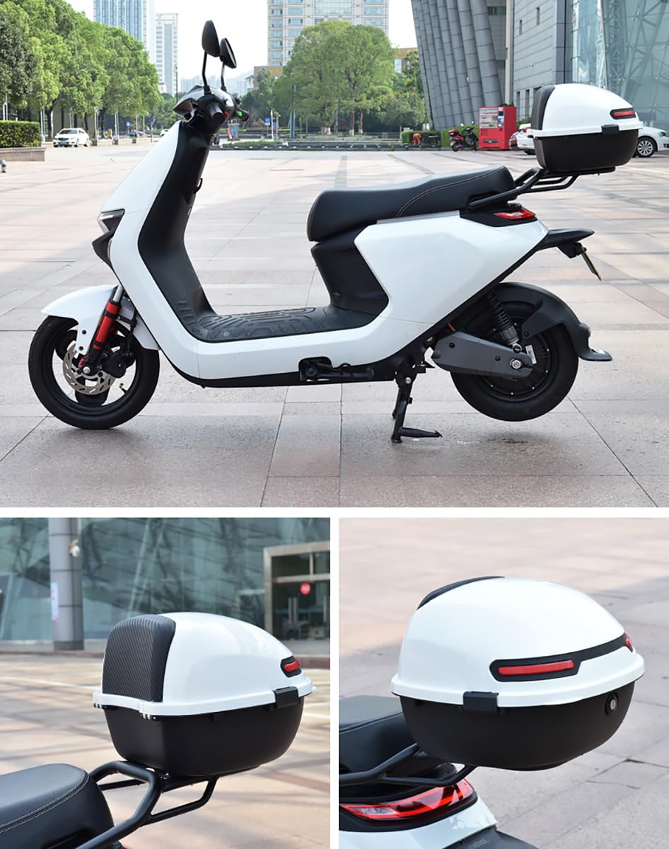 Motocicleta Top Case, Universal Motocicleta Tail Box Trunk Cerradura de Almacenamiento de plástico impermeable Top Box con respaldo de plástico cómodo para el casco de equipaje,Blue