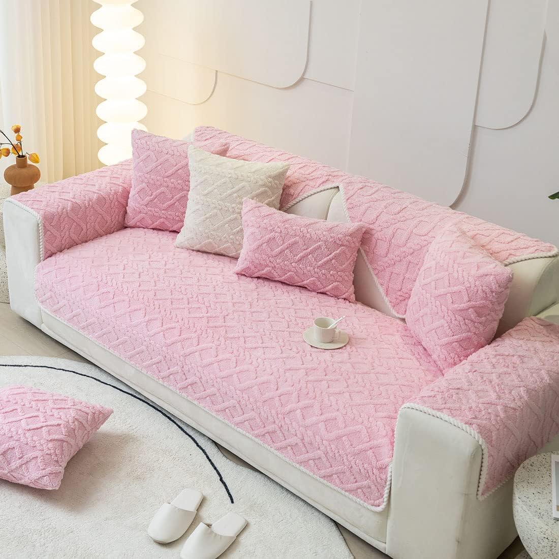 vctops Geometric Jacquard Plush Sofa Couch Covers Farmhouse