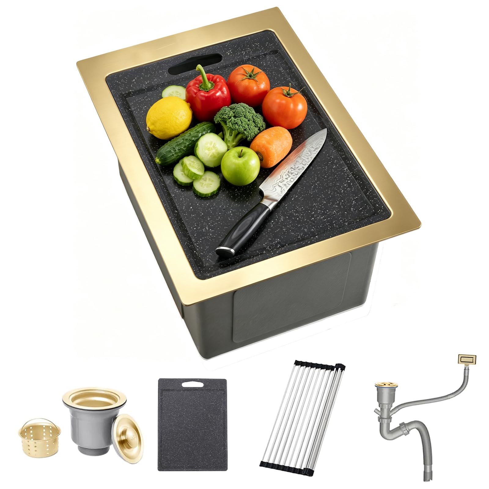 BoomHoze 35x45 Gold Bar Sink Undermount Stainless Steel 16G Deep Bowl