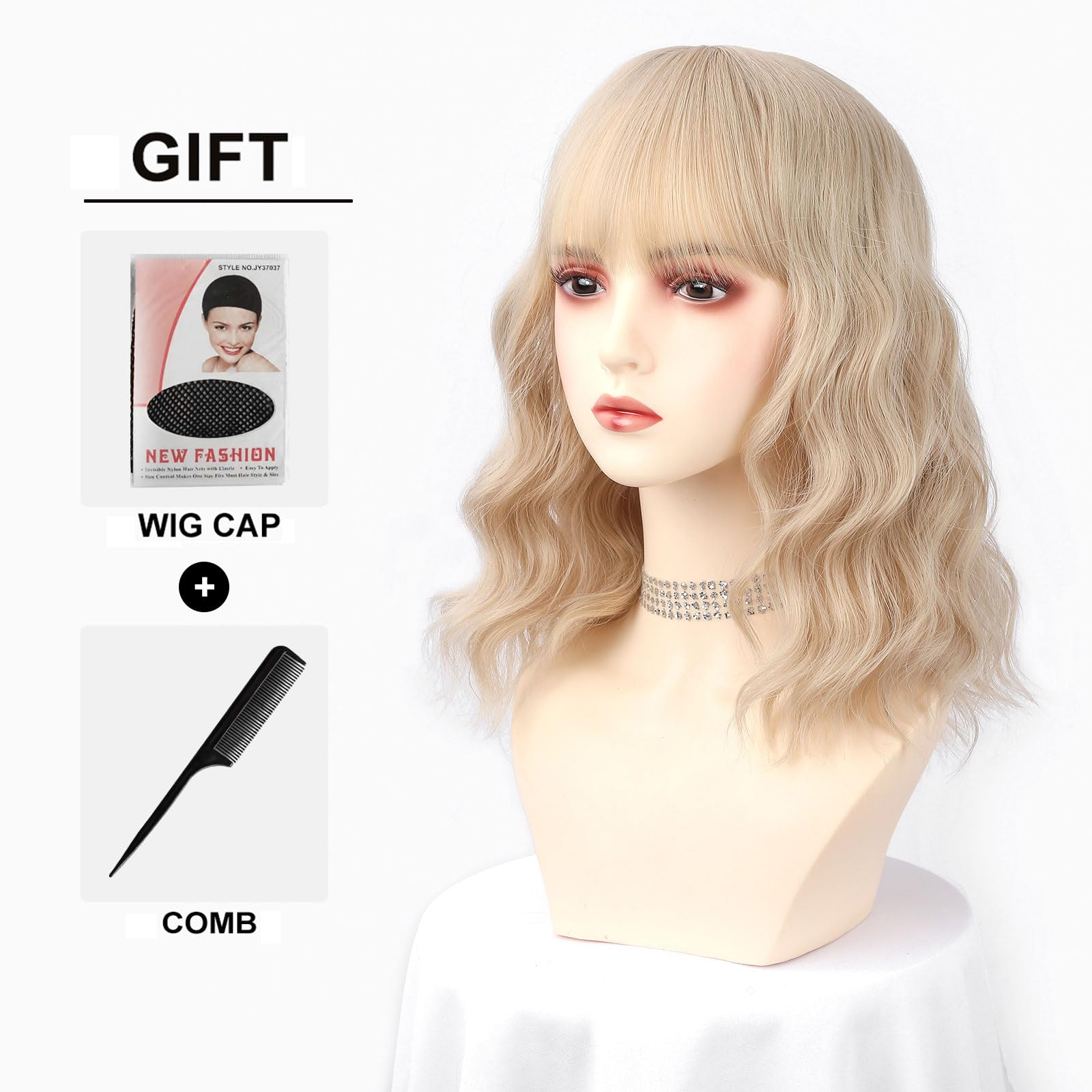 ?NAIMA 12”613 BLONDE SHORT WAVY BANG BOB Wig *NWT Amazon.com : Aiemnnie Short 613 Bob Wig with Bangs for Women  main image 2