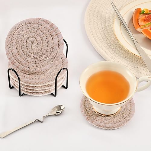 Miniatura 5 de Coikll Posavasos de algodón con imitación de oro rosa con soporte para bebidas absorbentes, juego de posavasos para café, protección de mesa, regalo