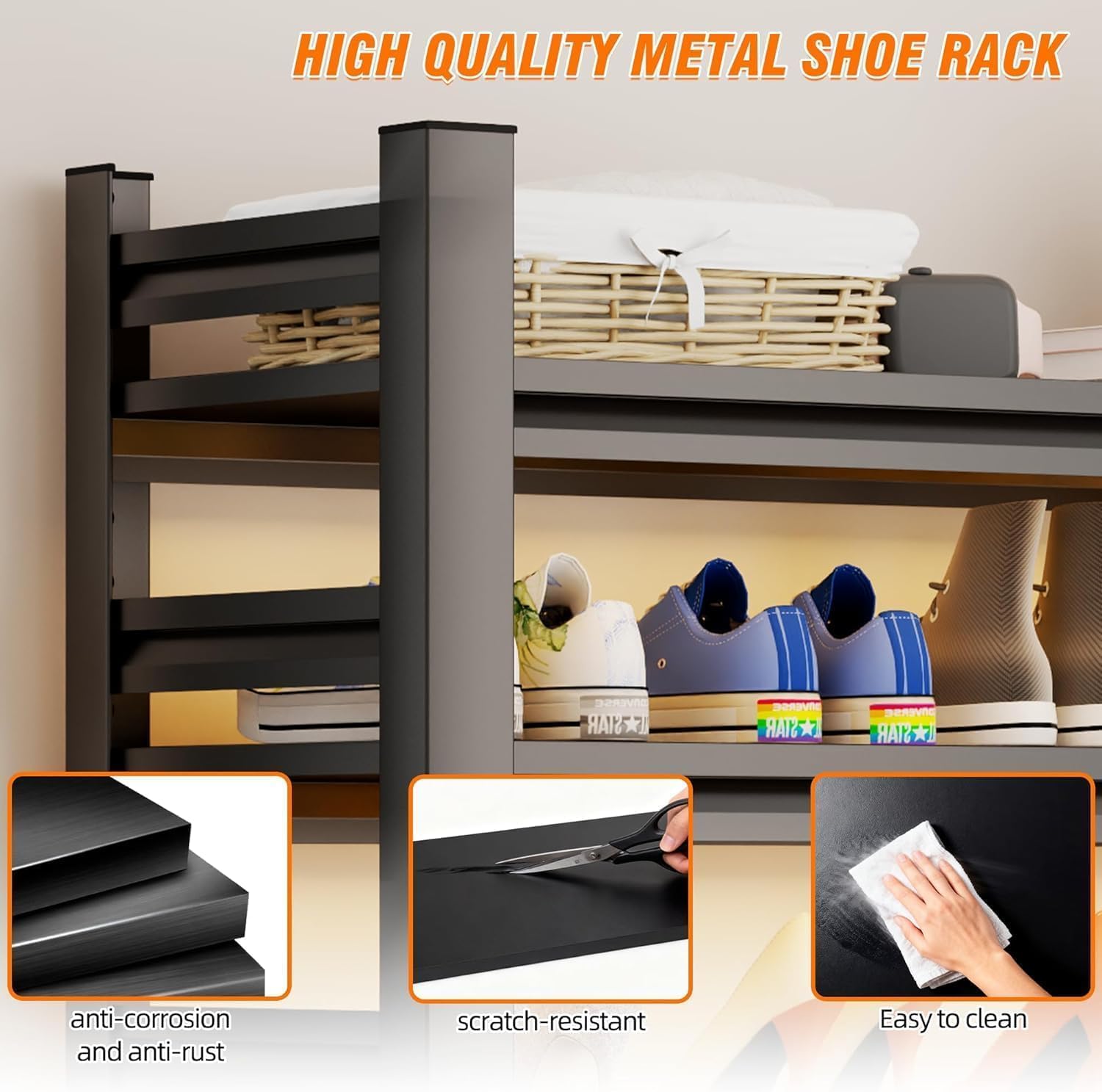 Shoe Rock for Closet,Shoe Rack for Entryway, Freestanding Garage Shoe Shelf, Metal Adjustable Shelves, Easy to Assemble, Suitable for Wardrobes, Entryways, Bedrooms, and Garages (54"H X 22"W X 11.8"D)