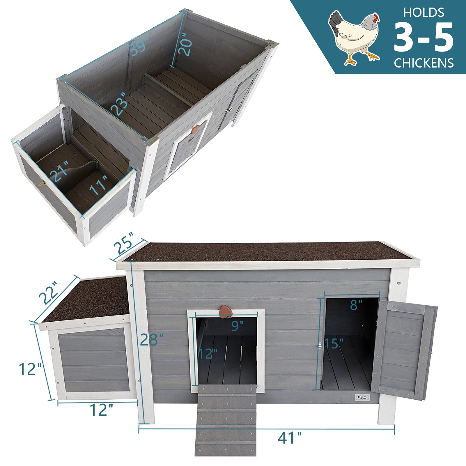 Petsfit Weatherproof Outdoor Chicken Coop with Nesting Box, Outdoor Hen