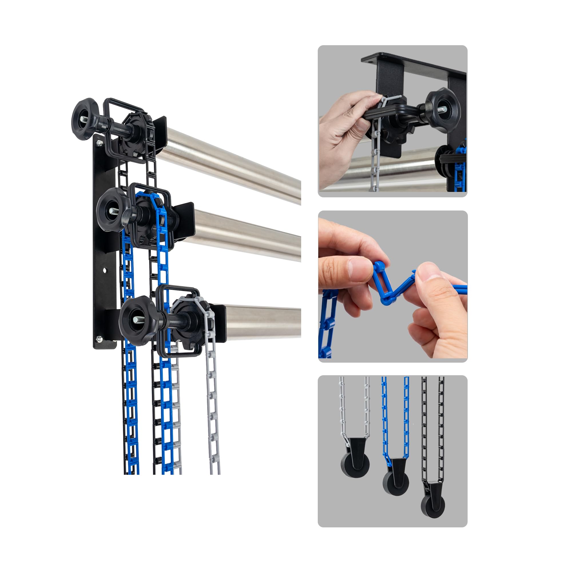 Sistema di supporto per sfondo fotografico, 3 rulli con catene, 3 metri in acciaio inox, traverse da parete/celing/luce da parete, supporto per sfondo, supporto per sfondo