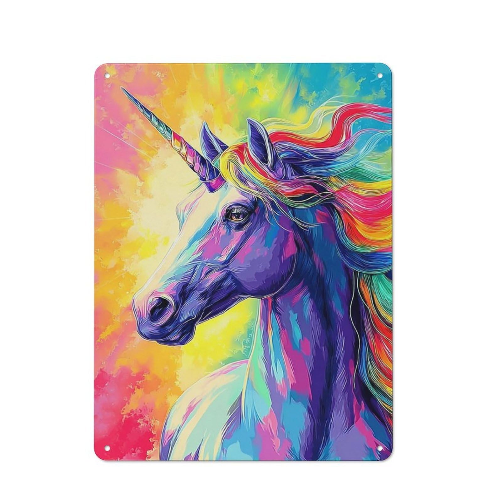 Junmoney Rainbow Unicorn Fantasy Art Vintage Metal Plaque 40X30cm, Diner Style Decor For Coffee Bar, Kitchen, Bistro Or Tea Corner