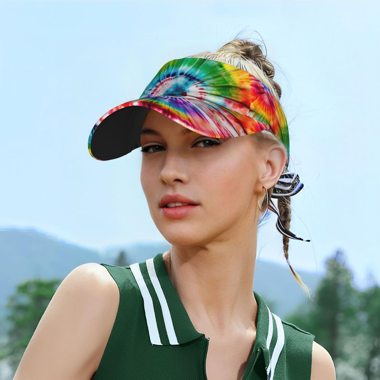 Tie Dye Hippies Print Foldable Sun Visor Hat Lightweight Adjustable Sun Visor Hat Outdoor Sports Cap for Adults Black