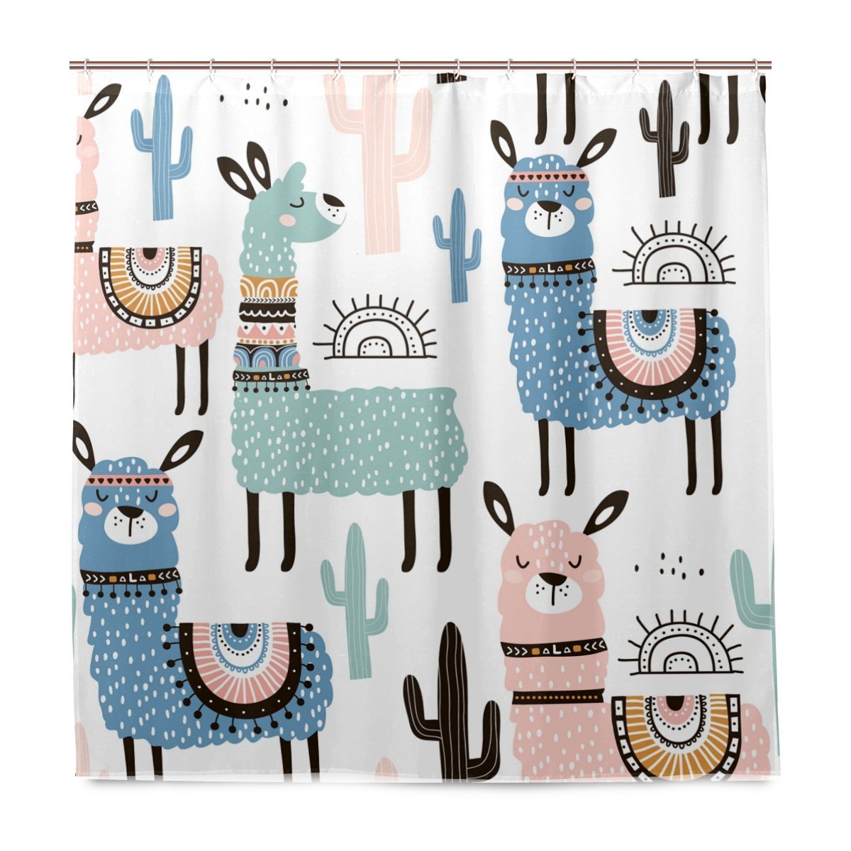 BALII Watercolor Llama Shower Curtain 72x72 Inch Polyester Waterproof With 12 Hooks for Bathroom