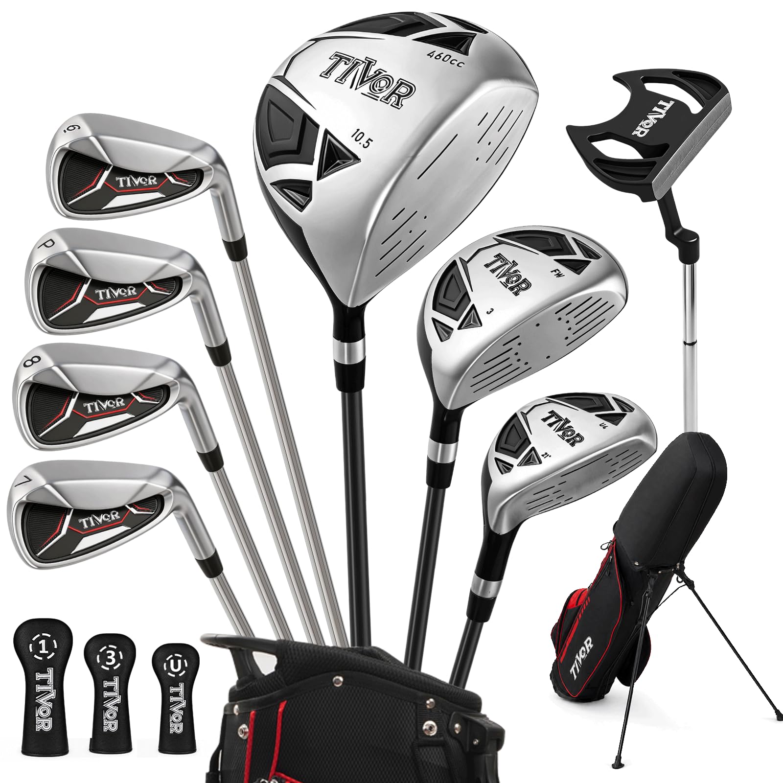Golf Clubs Set Complete 12-Piece with Driver Fairway Hybrid Irons Putter Stand Bag & 3 He…