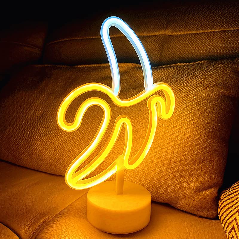 LED Neon Night Sign Neon Light Art Lamp Table Living Room Bar Restaurant Office Valentine's Day Festvial Holiday Birthday Party Wedding Decoration USB Powered （Banana）