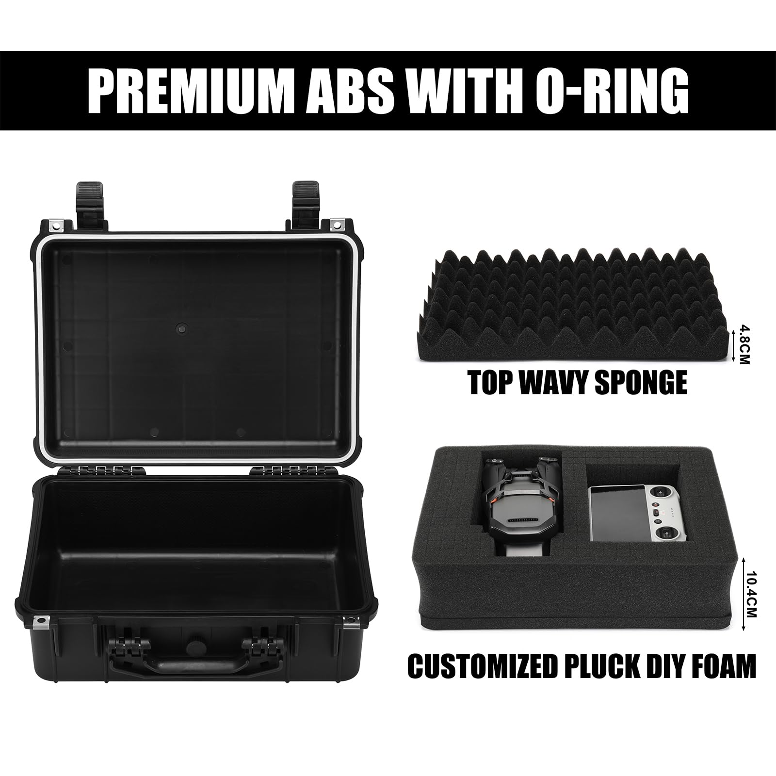 Mayouko Caja de herramientas de plástico impermeable de 16 pulgadas con inserto de espuma, 16 x 13.2 x 7 pulgadas, caja de almacenamiento con cerradura IP67, espuma personalizable, funda rígida a