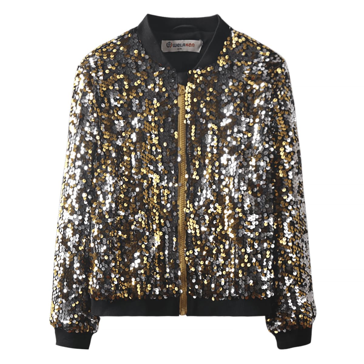 WELAKEN Girls Sequin Jacket Kids Toddler Sparkly Long Sleeve Zipper Bomber Jackets with Pockets