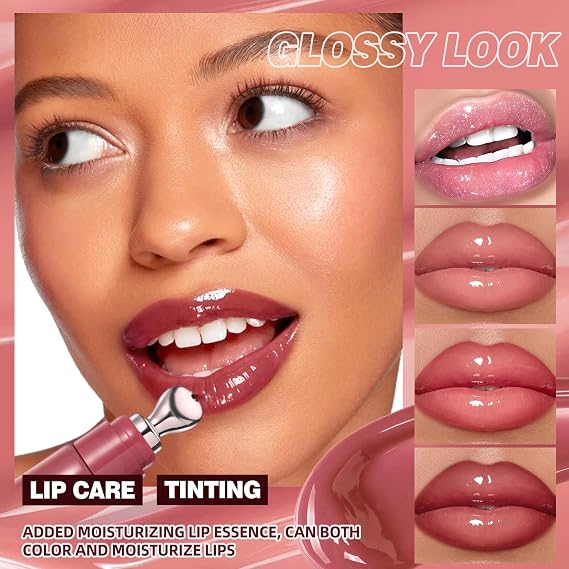 Hydrating Brightening Lip Serum, 4PCS Smooth Tinted Lip Stain Set, Featherlight Hydrating Balm for Smooth & Glossy Lips, Korean Beauty Makeup