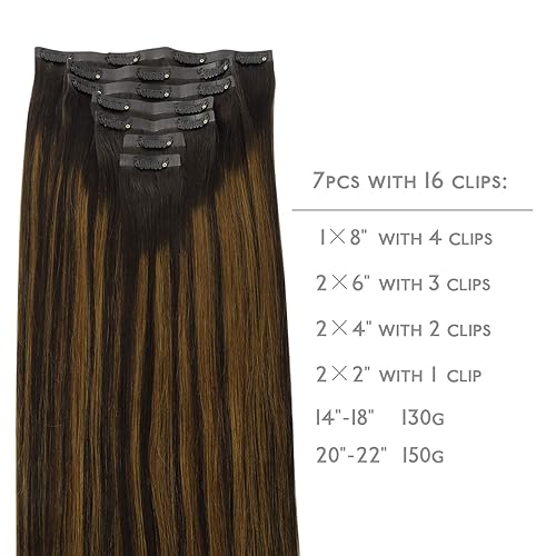 Miniatura 2 de Wennalife - Extensiones de cabello humano sin costuras, clip en extensiones de cabello Remy de 14 a 22 pulgadas 7 unidades 130g a 150g