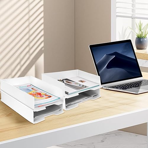 Miniatura 5 de Juego de 4 bandejas de escritorio apilables de plástico tamaño A4, organización y almacenamiento de oficina, organizadores de archivos de escritorio