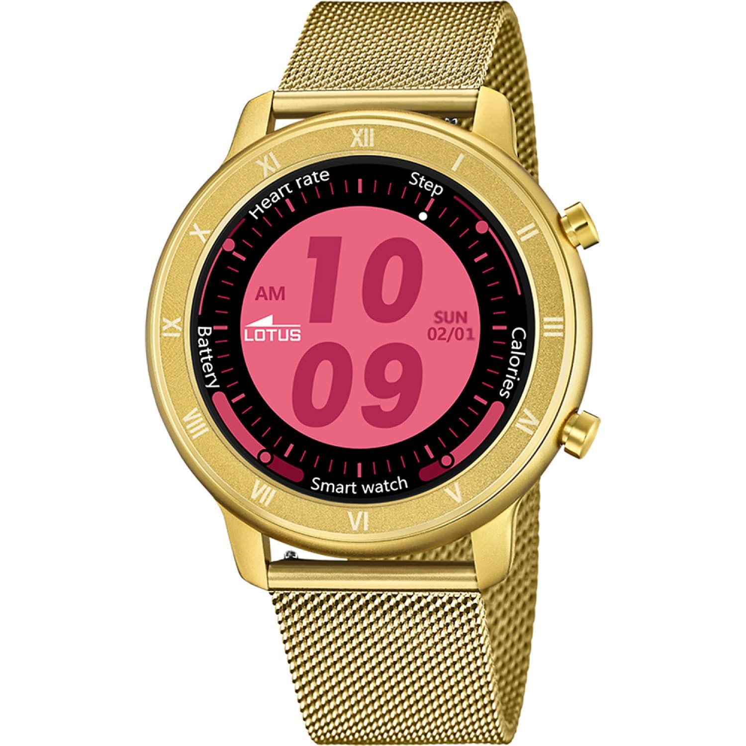 LOTUS Reloj Inteligente Mujer - Smartwatch de Acero Inoxidable Dorado - Resistente al Agua IP65 - Control Música, Cuenta Pasos y Calorías, Teléfono, Deportes, Frecuencia Cardíaca, 50038/1