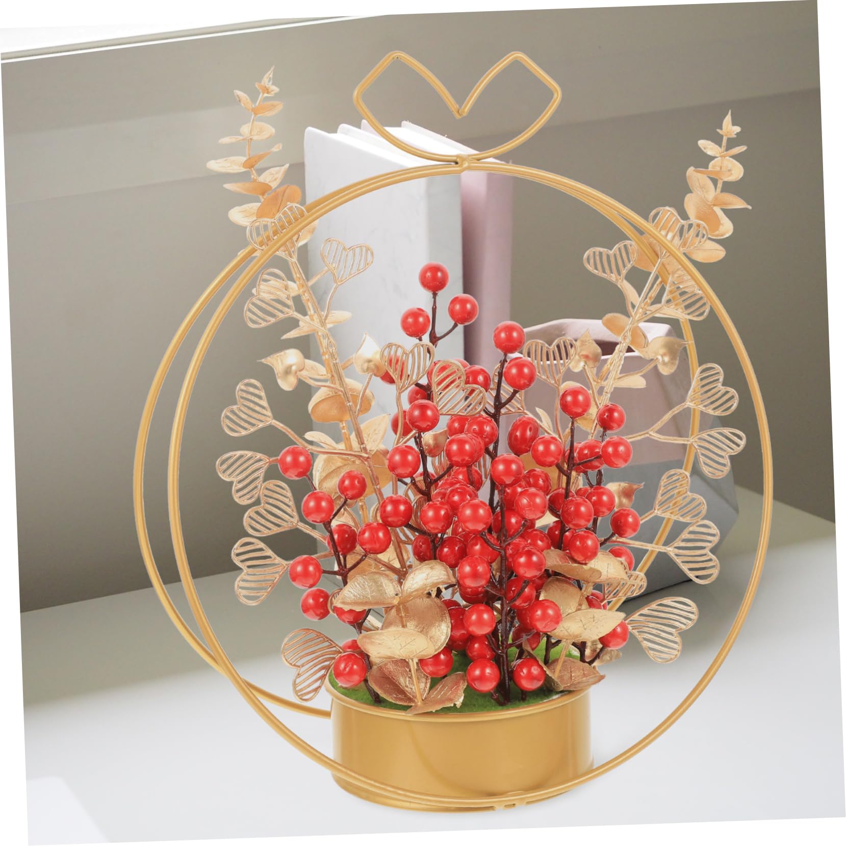PRETYZOOM 2St künstlicher Blumenkorb Tischdeko aus roten Beeren Weihnachtsrote Beeren Hochzeitsdekoration Tischdekoration Heimdekoration Brautduschengeschenke der roten Desktop-