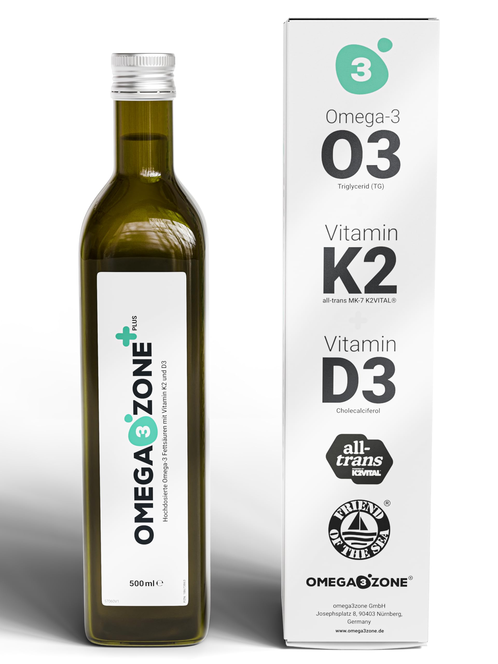 omega3zone Omega 3 Öl mit Vitamin D3 K2 | Deutsche Qualität | Zitrone | 3 in 1 | Hochdosiert mit 3.000 mg EPA und DHA, Vitamin D3 und All Trans MK7 K2Vital® | Zitronen-Geschmack ohne Aufstoßen
