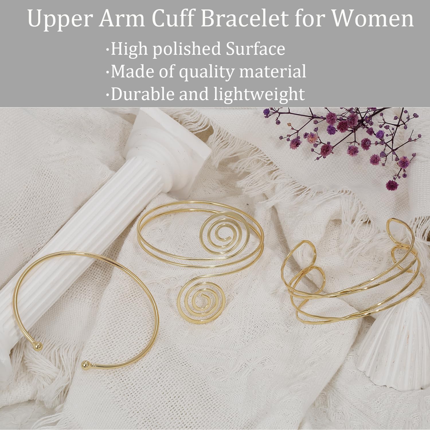COLOYAN 3PCS Arm Cuff for Women Upper Arm Cuff Bangle Coil Armlet Gold Silver Adjustable Armband Arm Bracelet ArmBand Jewelry - Image 2