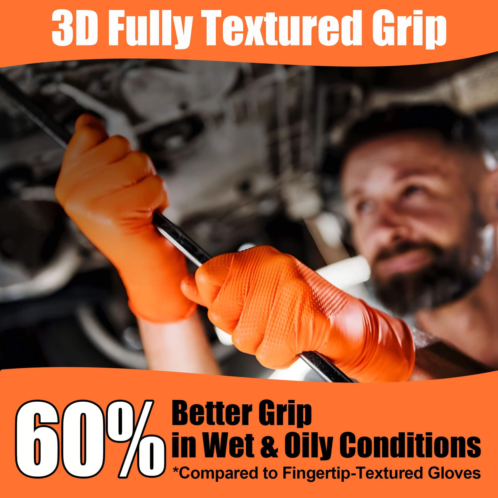 TREEGO Guantes de nitrilo naranja de 10 mil, medianos, desechables, resistentes, sin látex ni polvo, resistentes a los químicos, agarre de diamante para automoción, preparación de alimentos, limpieza
