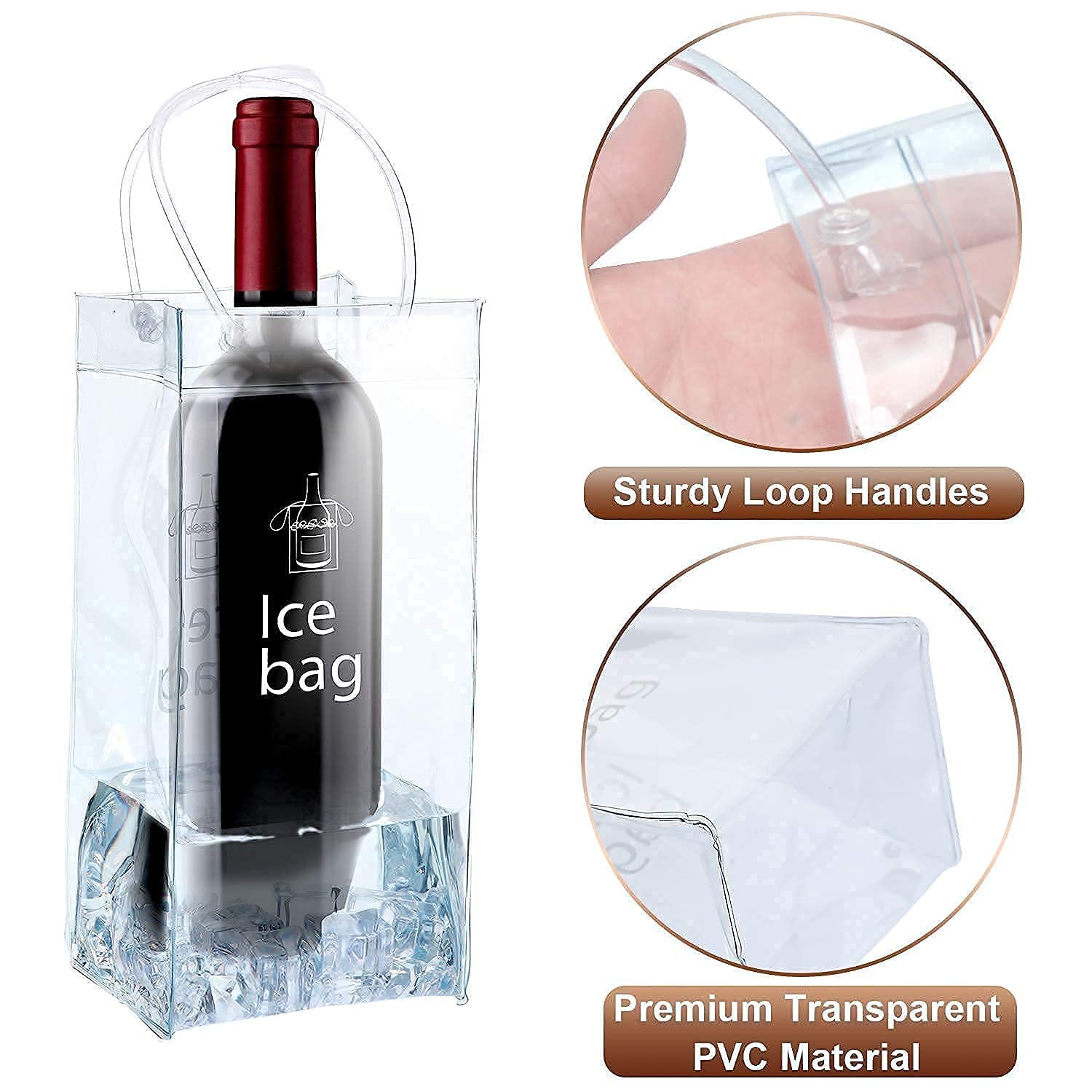 Sacchetti Ghiaccio Trasparenti Per Bottiglie Di Vino - 2 Pezzi, Con Manico, Ideali Per Picnic - Foto 5