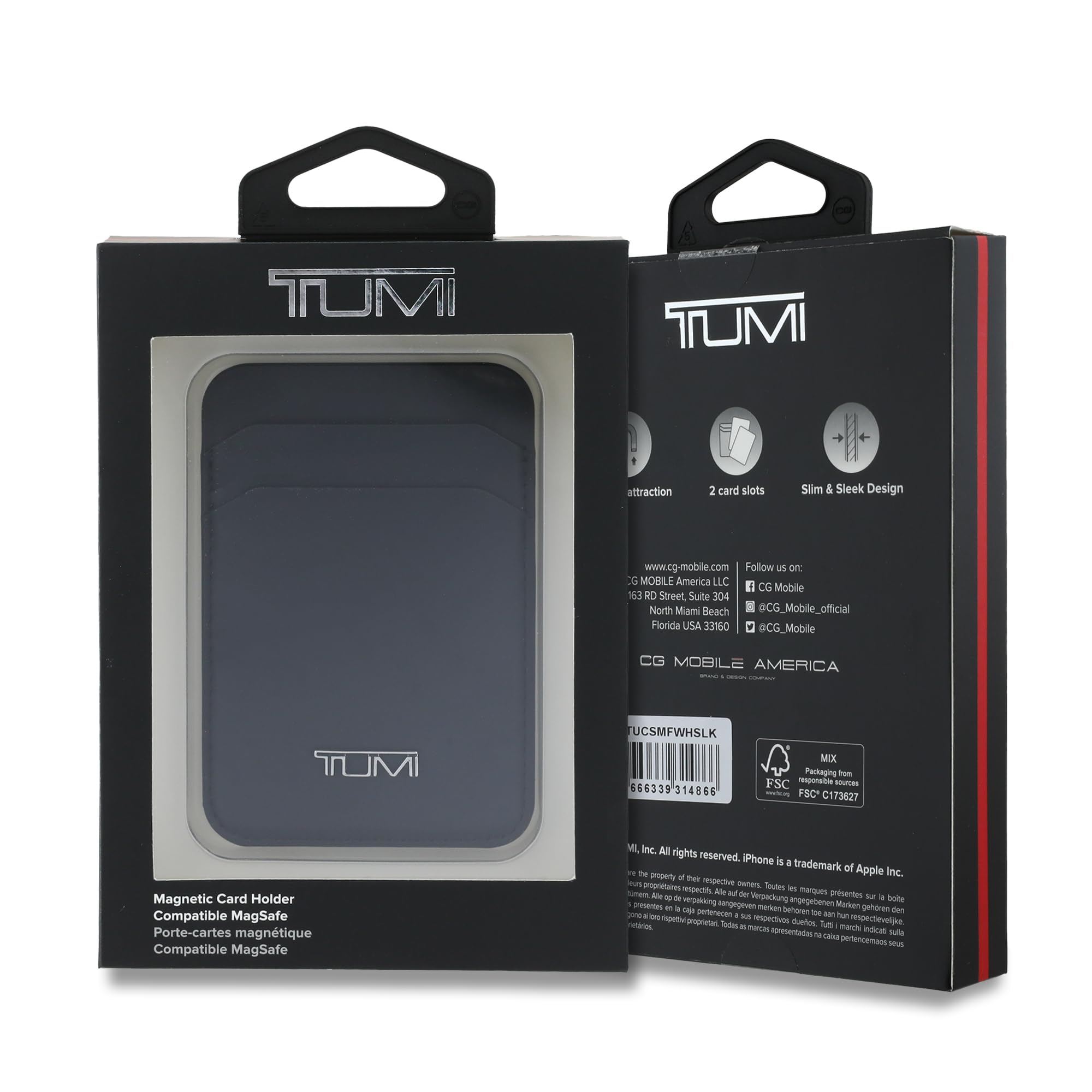 TUMI Smooth Genuine Leather MagSafe Compatible Phone Card Holder Wallet, Black, Classic