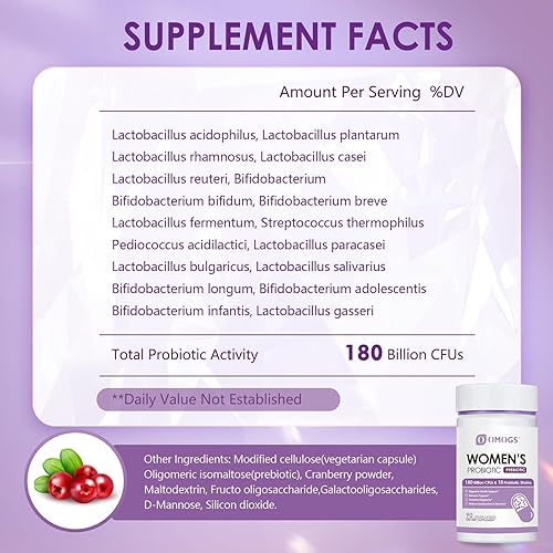 Miniatura 2 de OMOGS 2 unidades de probióticos para mujer, 180 mil millones de UFC, 18 cepas, con prebióticos, extracto de arándano, D-manosa y enzimas digestivas,