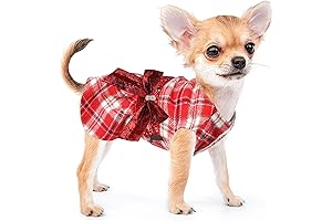 Pet Holiday Apparel: Small Dog Sweater - Christmas Plaid Princess Dress for Small Dogs