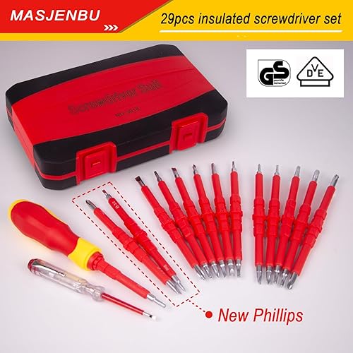 Miniatura 4 de Juego de destornilladores eléctricos aislados de 1000 V, 24 piezas de brocas magnéticas intercambiables con estuche incluye destornillador