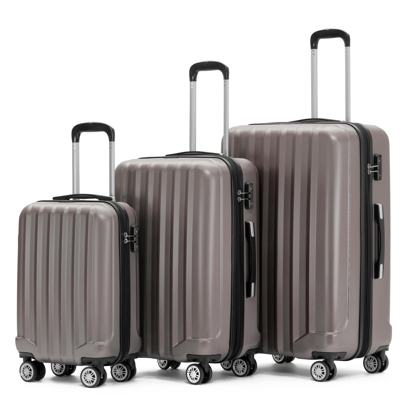 BEIBYE TSA-Schloß 2080 Zwillingsrollen 3 TLG. Reisekofferset Koffer Kofferset Trolley Trolleys Hartschale (Coffee, Set)