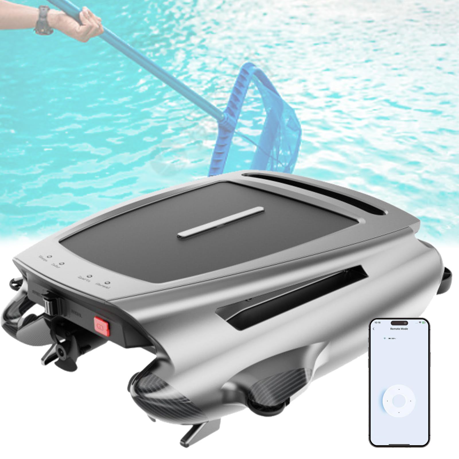Quixnova Robotic Solar Pool Skimmer Cleaner with App Control - Cordless Pool Skimmer Automatic Pool Cleaning Robot with 24/7 Cleaning, Dual Charging Modes and Smart Obstacle Avoidance B