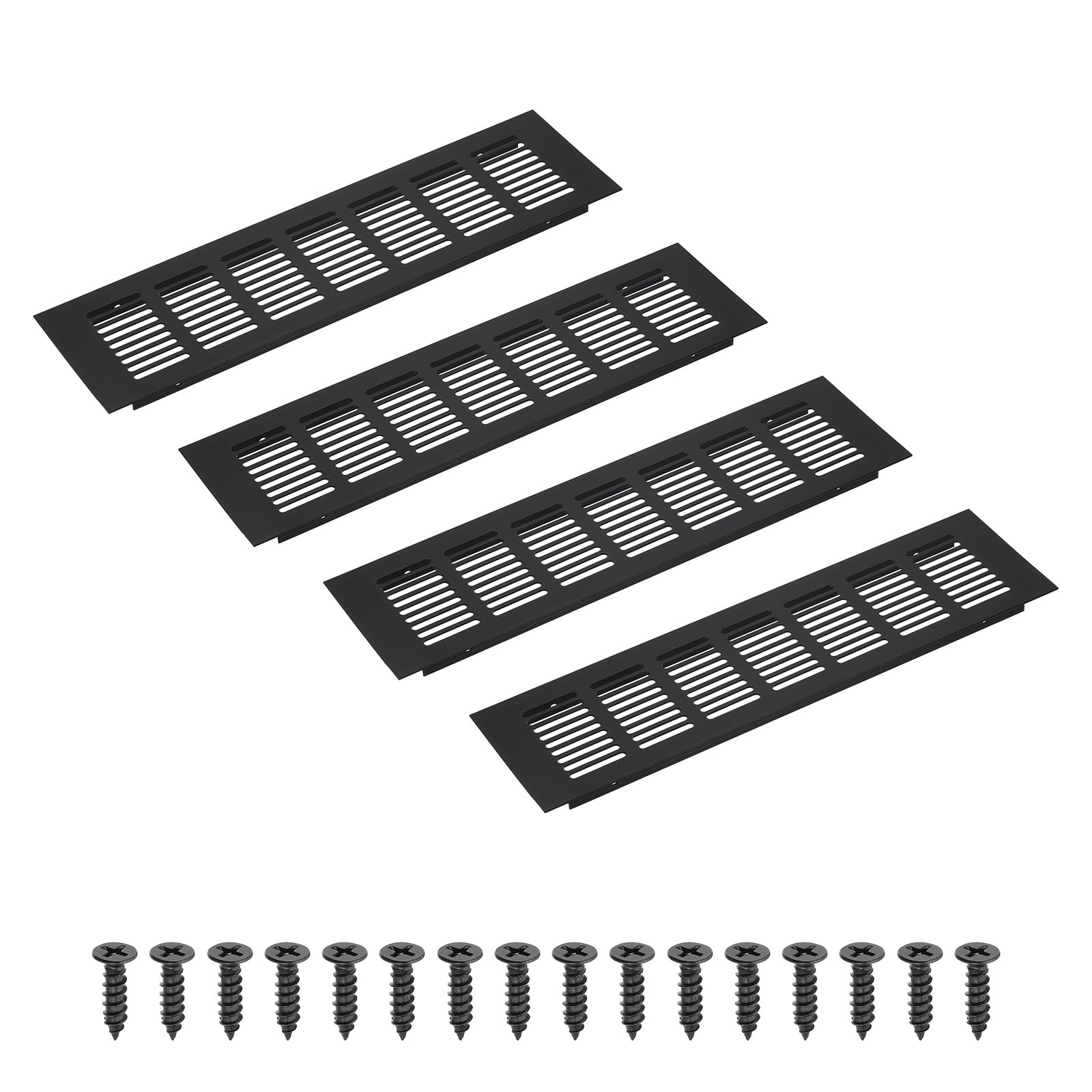 PATIKIL 12 x 3.2 Inch(300mm x 80mm) Rectangle Ventilation Grille, 4PCS Aluminum Air Vent Cover Louvered Ventilation Cover with Mounting Screws for Cabinet Closet Door Wardrobe, Black