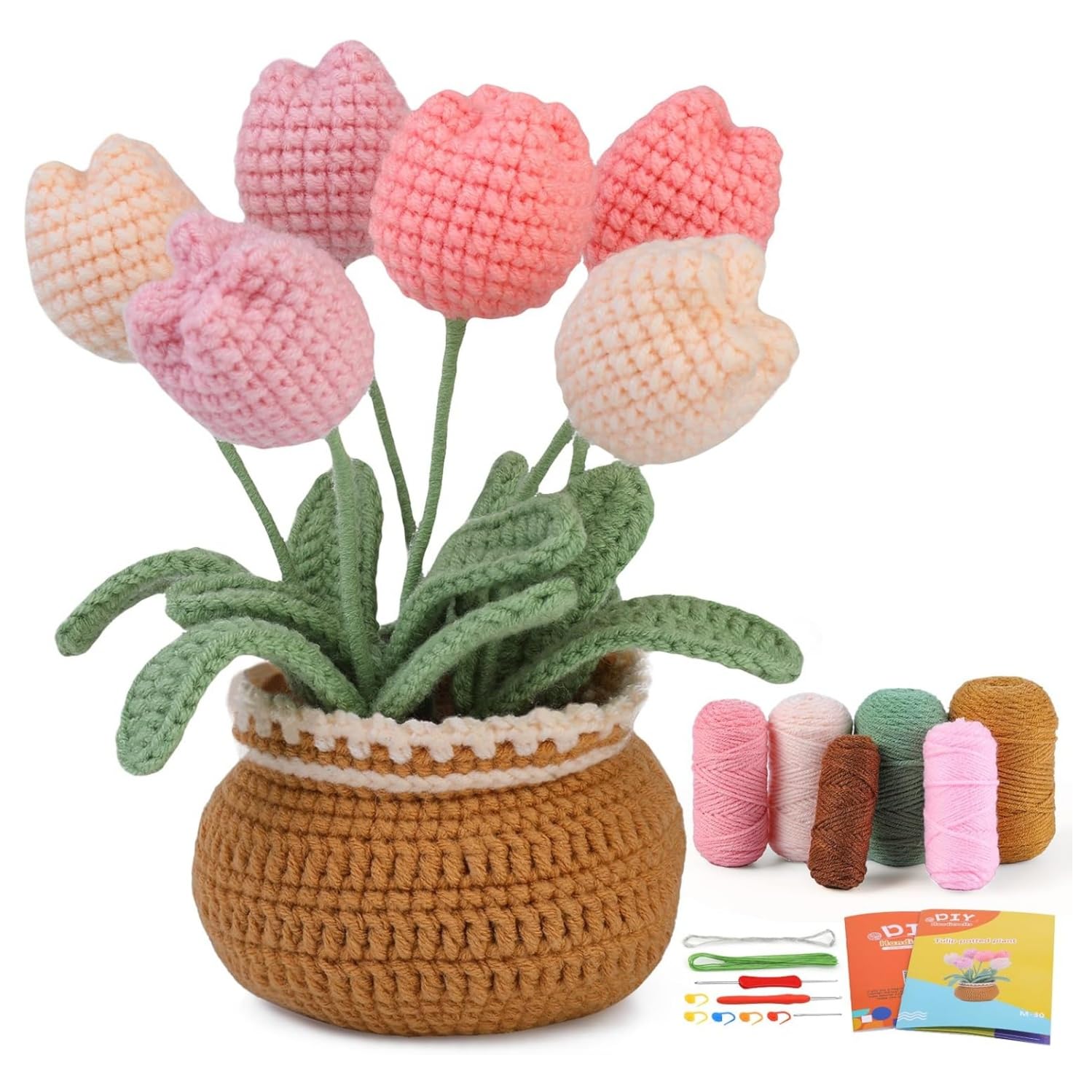 APOMNG Beginner Crochet Kit Starter Tool Set for Adults Complete Zero Base Beginners Knitting Crocheting Kit with Step by Step Video Tutorials,M