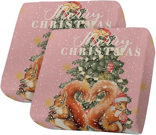 Miniatura 1 de Fundas de cojín para sofá de Navidad de ardillas rosadas, funda elástica para sofá con parte inferior elástica, fundas de sofá con copos de nieve de