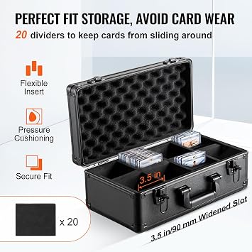 VEVOR 96 PSA Graded Card Storage Box 4 Slots, with Key Lock Foam Dividers, Graded Sports Cards Holder Carrying Case for 68 BGS Cards 76 SGC Cards 348 Top Loaders or 999+ Loose Cards