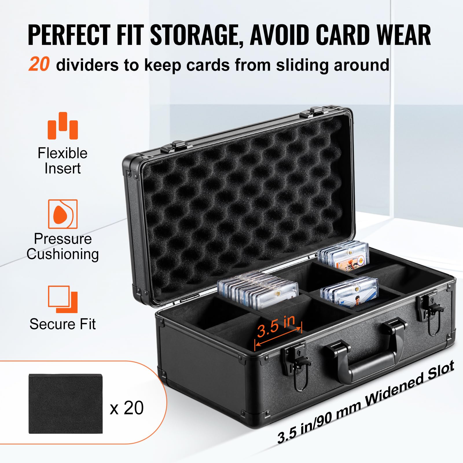 VEVOR 96 PSA Graded Card Storage Box 4 Slots, with Key Lock Foam Dividers, Graded Sports Cards Holder Carrying Case for 68 BGS Cards 76 SGC Cards 348 Top Loaders or
