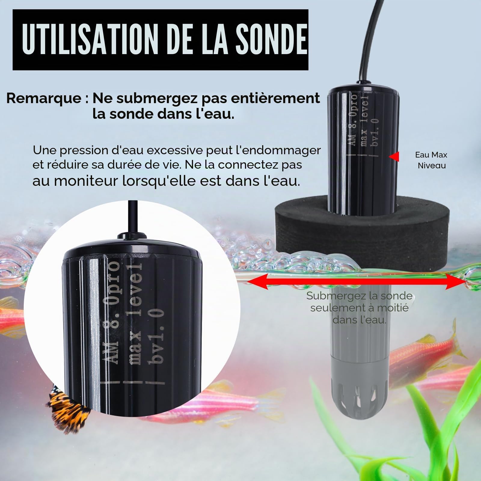 TEKCOPLUS Moniteur de qualité de l'eau Wi-Fi intelligent 7 en 1 pour aquarium et hydroponie - Testeur numérique pour pH, température, TDS, salinité CE, gravité spécifique et ORP - sonde