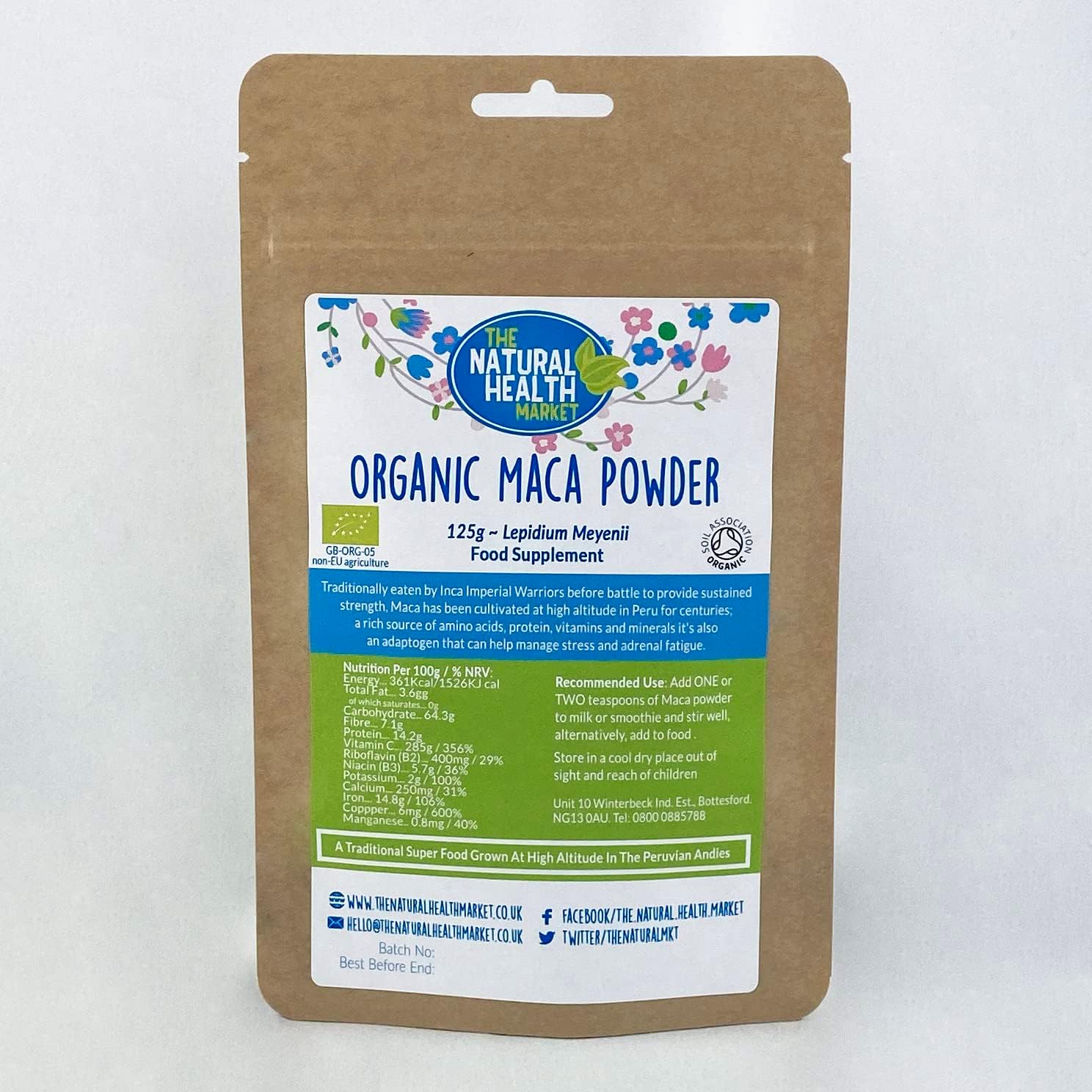 Organic Maca Root Powder 125g by The Natural Health Market โข Grown at High Altitude in Peru โข Soil Association Certified Organic