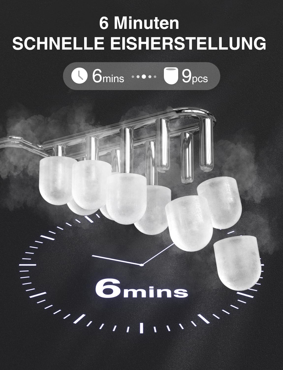 CROWNFUL Eiswürfelmaschine, Tragbar Eiswürfelbereiter 9 Würfel in 6 Minuten fertig, Selbstreinigende Eiswürfelmaschinen,12 KG/24H Stunden, ideal für Zuhause, Küche, Büro, Bar, Party