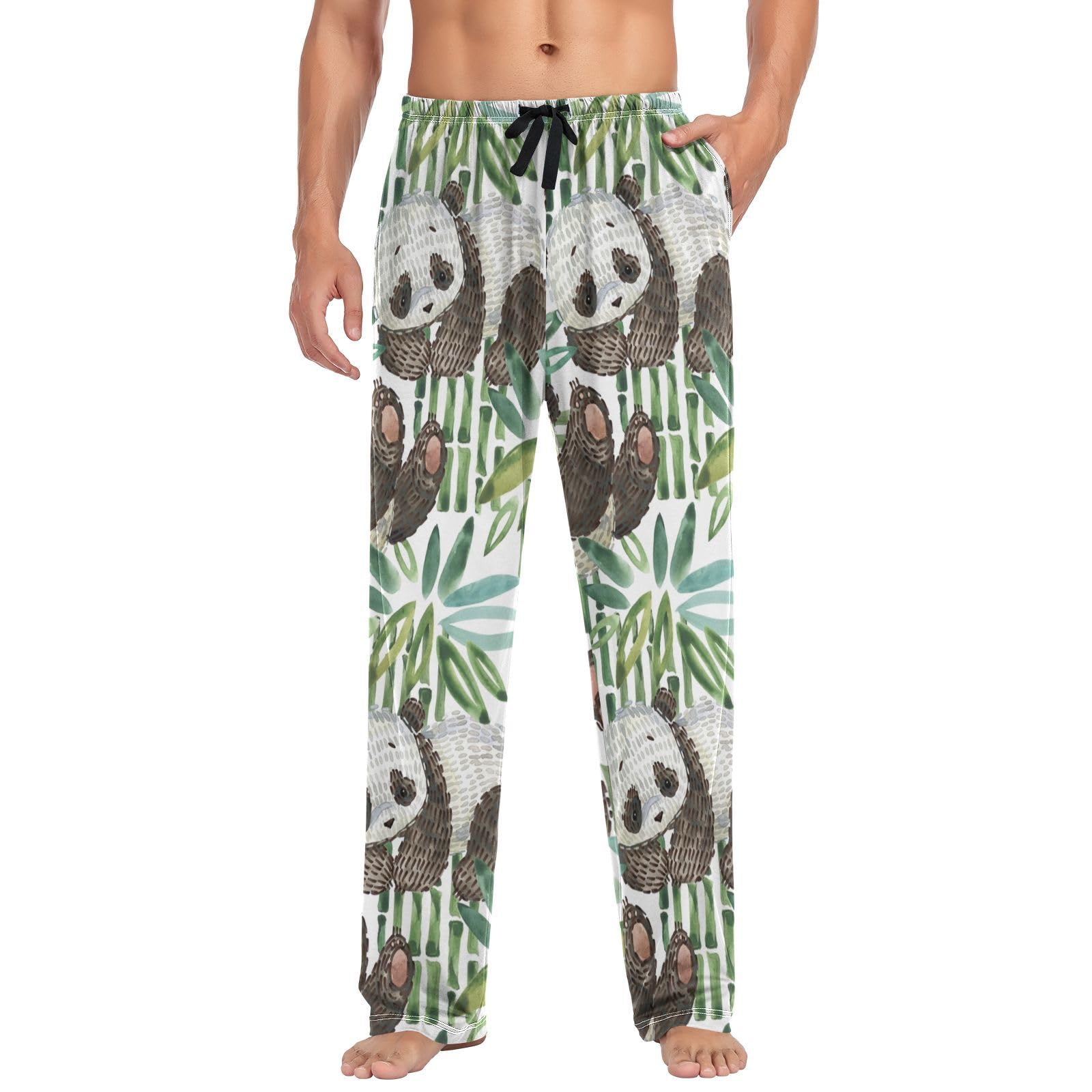 Linomo Men's Multicolor Pyjama Bottoms Cute Animal Panda Bamboo Pyjamas Loungewear 100% Cotton Pyjama Trouser Nightwear Pjs Pants For Boys