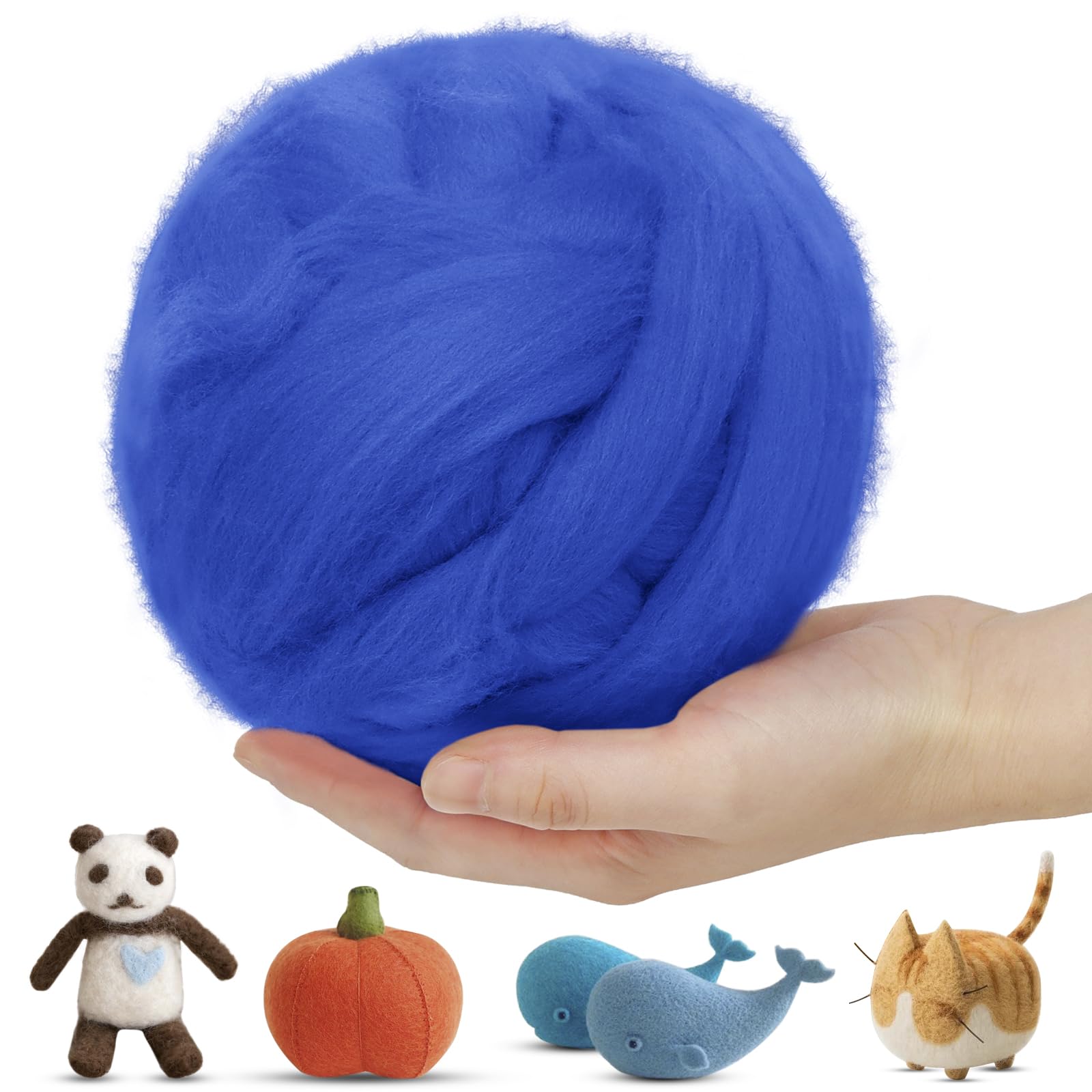 LEREATI Wool Roving for Needle Felting, 500g Felting Wool Yarn Needle Felt Wool Chunky Yarn, Core Wool for Needle Felting, Hand Spinning, Wet Felting, DIY Handcrafts (Royal Blue)