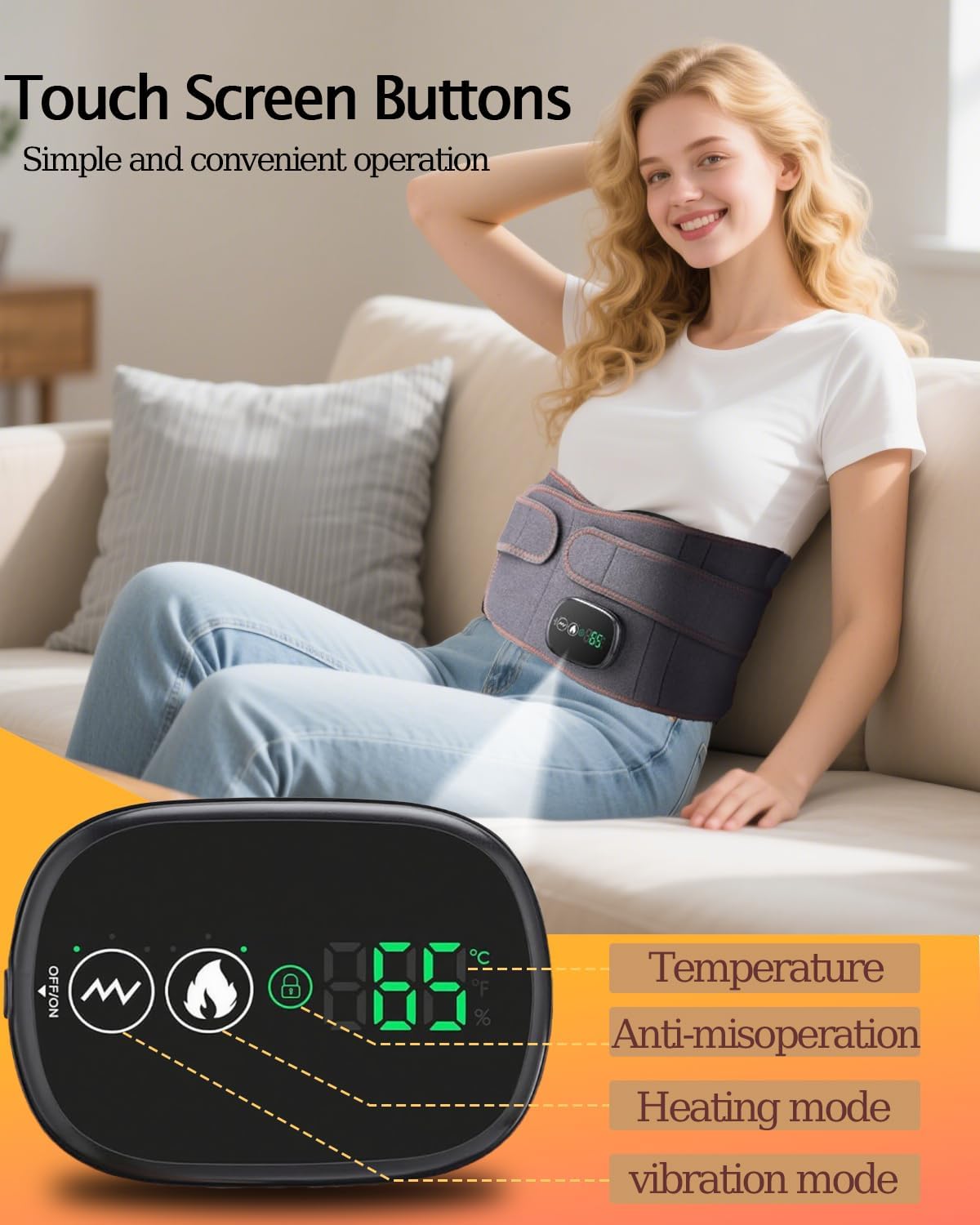 Portable Heating Pad with Massager for Back Pain Relief, 5000mAh Cordless Heating Pad, Touchscreen Control, Adjustable Waist Belt, 3 Heat & Vibration Levels, Ideal Gift for Men Women Mom Dad (Grey)