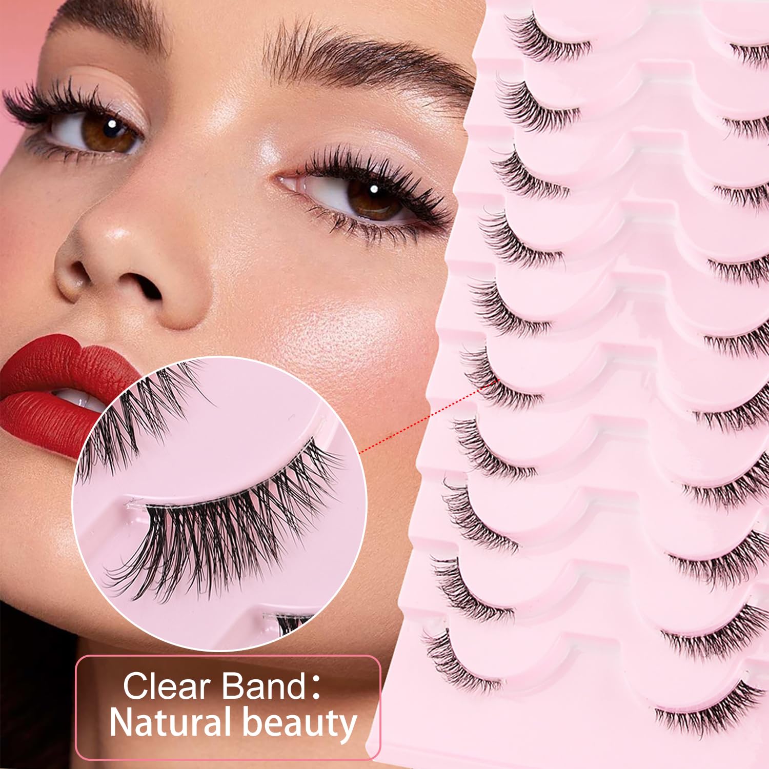 10 Paia Mezze Ciglia Finte, Half Lashes Cat Eye, Finte Naturali Fake Eyelashes Riutilizzabile