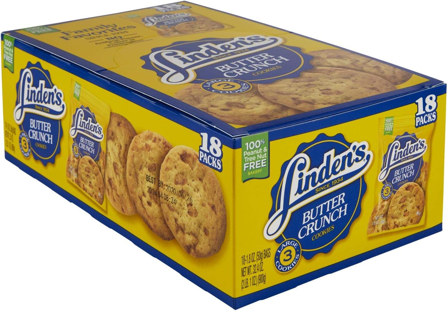Linden's Fudge Chip Cookies 3 Cookies Per Pack (Pack of 18