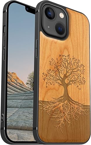 Carveit Funda magnética de madera para iPhone 13 Mini, madera real dura y TPU suave negro, a prueba de golpes, funda de madera única y elegante disponible en Yaxa Peru