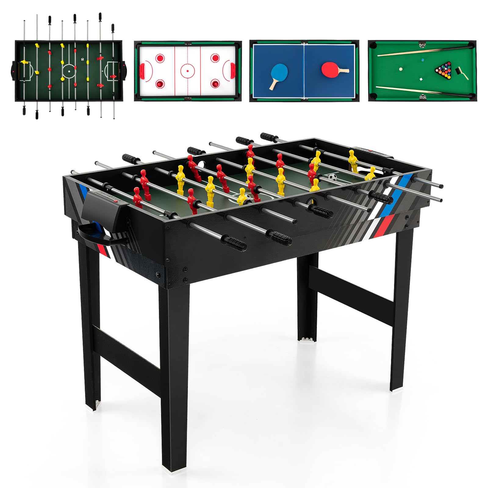 Maxmass 4 in 1 Multi Games Table Set, Mini Tabletop Combo Table with Football, Air Hockey, Billiards and Table Tennis, Wooden Sports Game Table for Party Family Gatherings