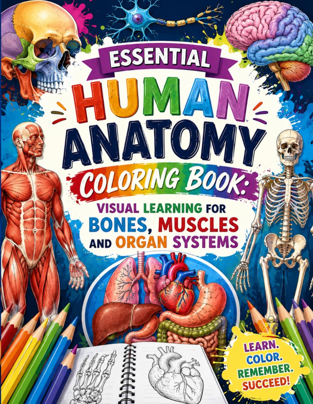 Essential Human Anatomy Coloring Book: Visual Learning for Bones, Muscles and Organ Systems