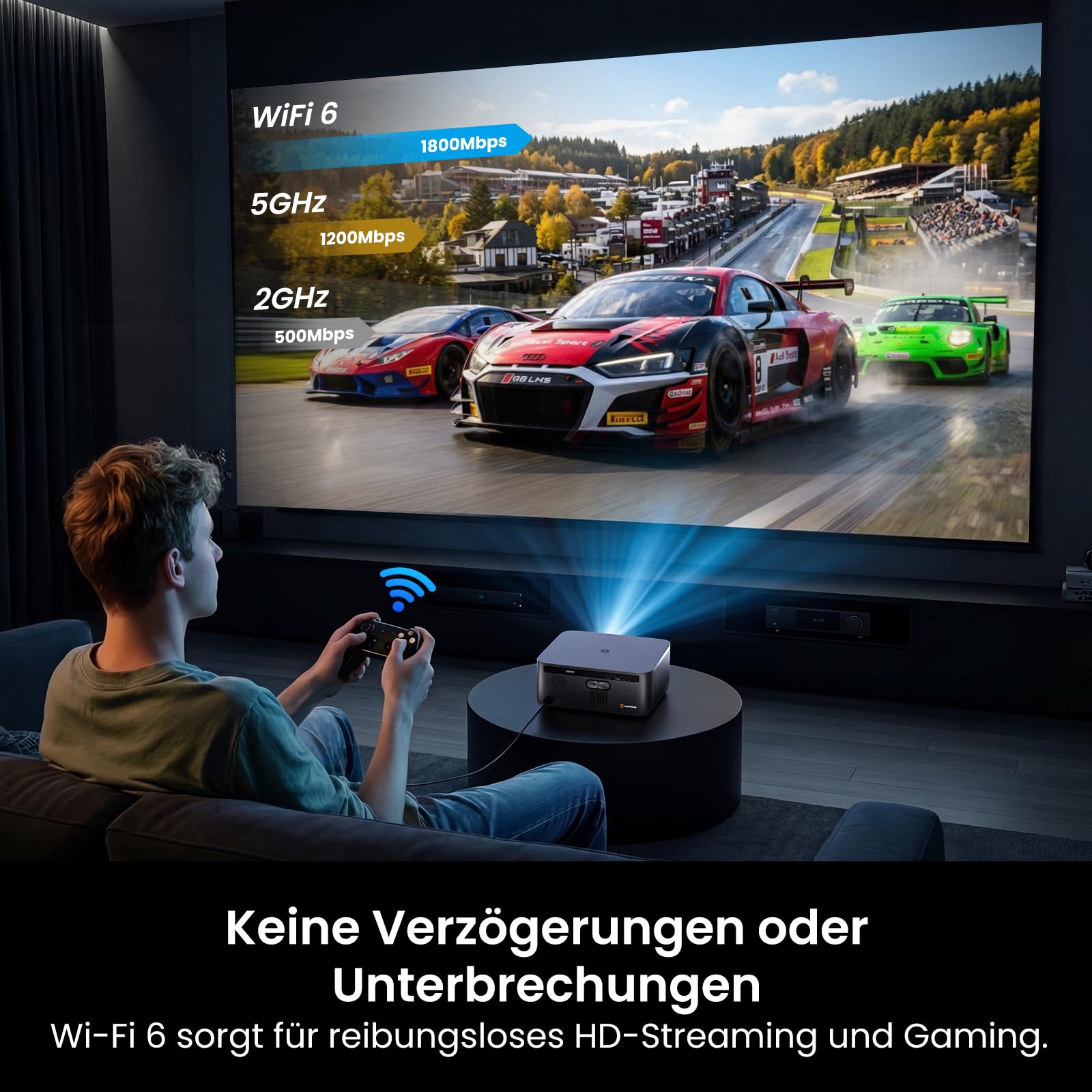 HAPPRUN Smart Beamer mit 3000 ANSI Lumen, Offiziellem Google TV, 4K-Unterstützung, Dolby Audio, Autofokus und Auto-Keystone, WiFi 6 und Bluetooth, für Zuhause und Outdoor, Schwarz